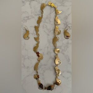 Vintage Wild Bryde 14K Gold Plated Cat Lover’s Cat Necklace and Earrings Set NIB